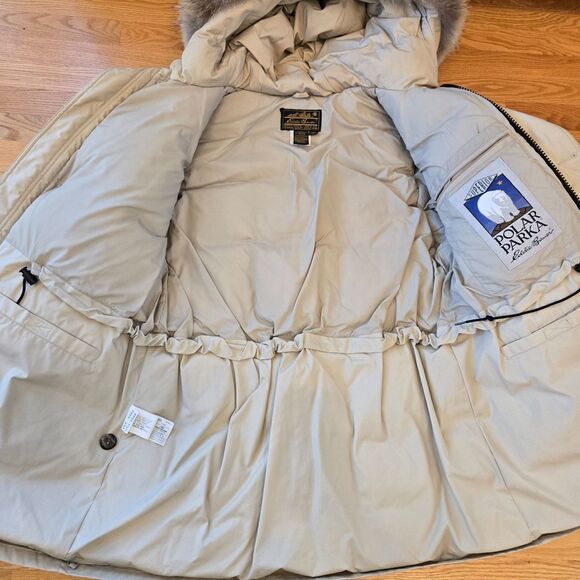 Vtg Eddie Bauer Polar Superior Parka Jacket Men L Tan Goose Down coyote Fur Hood - Picture 11 of 16